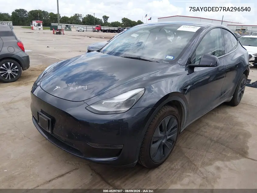 2024 Tesla Model Y Long Range Single Motor Rear-Wheel Drive/Rwd VIN: 7SAYGDED7RA296540 Lot: 45297507