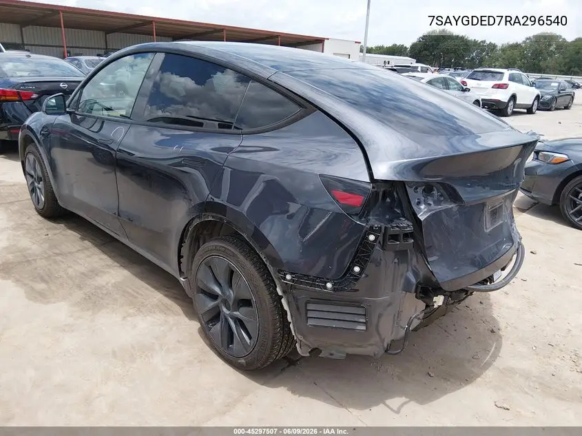 2024 Tesla Model Y Long Range Single Motor Rear-Wheel Drive/Rwd VIN: 7SAYGDED7RA296540 Lot: 45297507