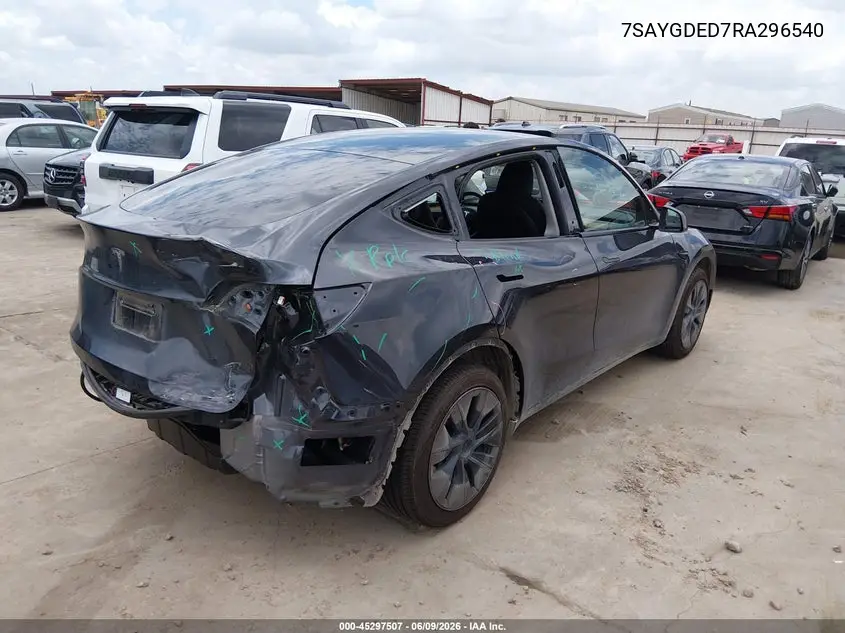 2024 Tesla Model Y Long Range Single Motor Rear-Wheel Drive/Rwd VIN: 7SAYGDED7RA296540 Lot: 45297507