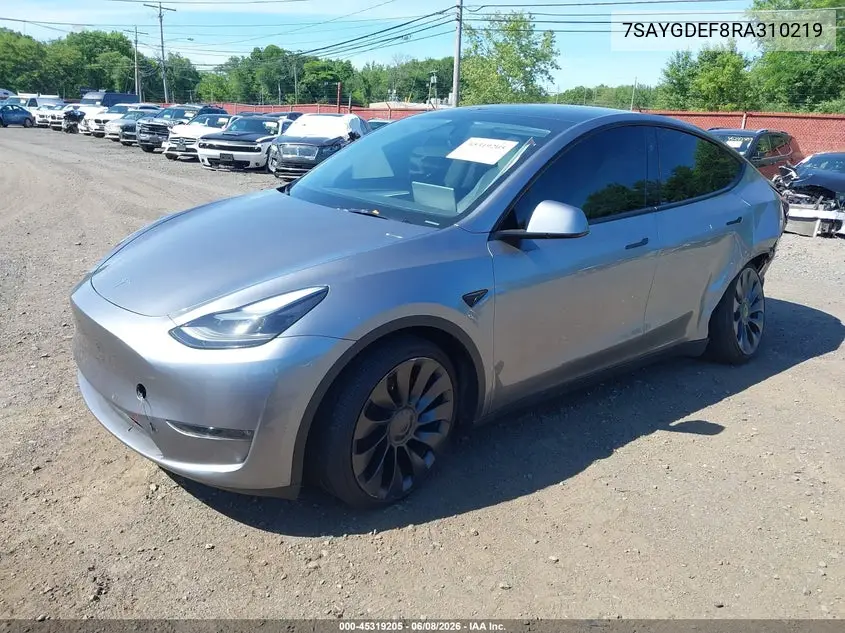 2024 Tesla Model Y Performance Dual Motor All-Wheel Drive VIN: 7SAYGDEF8RA310219 Lot: 45319205