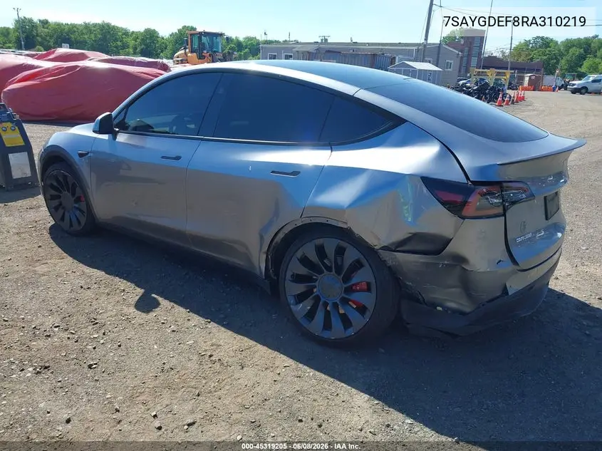 2024 Tesla Model Y Performance Dual Motor All-Wheel Drive VIN: 7SAYGDEF8RA310219 Lot: 45319205