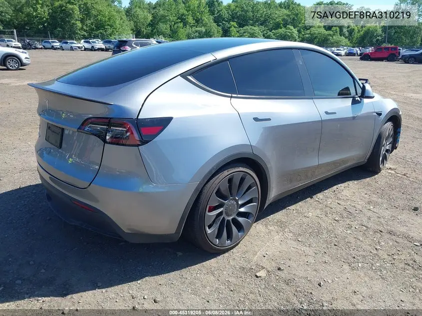 2024 Tesla Model Y Performance Dual Motor All-Wheel Drive VIN: 7SAYGDEF8RA310219 Lot: 45319205