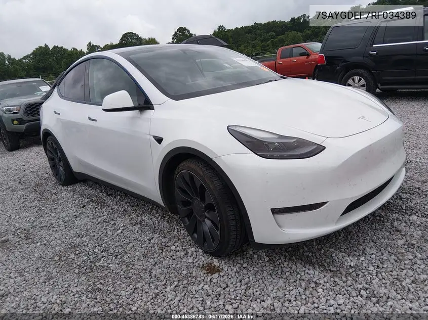 2024 Tesla Model Y Performance Dual Motor All-Wheel Drive VIN: 7SAYGDEF7RF034389 Lot: 45386783