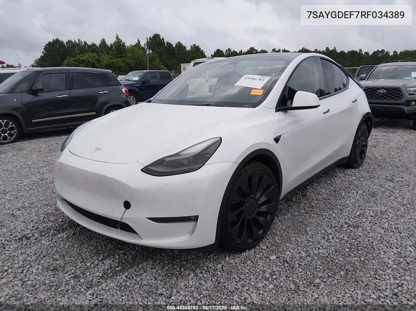 2024 Tesla Model Y Performance Dual Motor All-Wheel Drive VIN: 7SAYGDEF7RF034389 Lot: 45386783