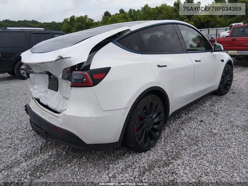 2024 Tesla Model Y Performance Dual Motor All-Wheel Drive VIN: 7SAYGDEF7RF034389 Lot: 45386783