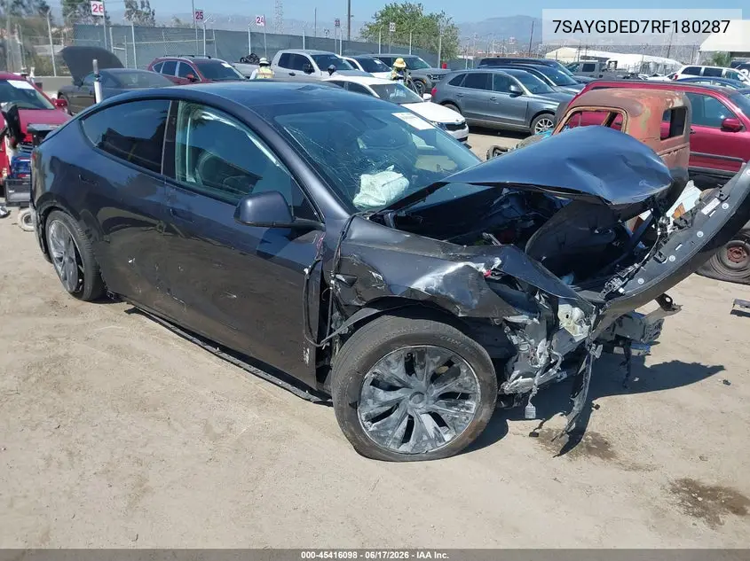 2024 Tesla Model Y Long Range Single Motor Rear-Wheel Drive/Rwd VIN: 7SAYGDED7RF180287 Lot: 45416098