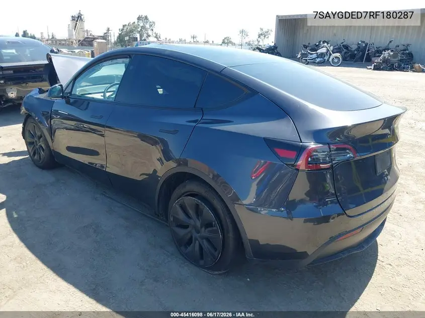 2024 Tesla Model Y Long Range Single Motor Rear-Wheel Drive/Rwd VIN: 7SAYGDED7RF180287 Lot: 45416098