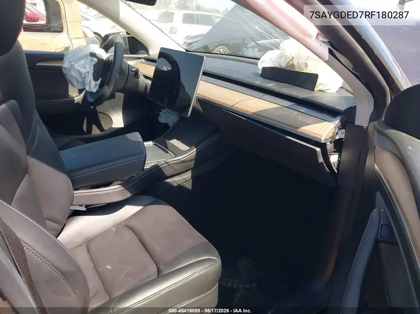 2024 Tesla Model Y Long Range Single Motor Rear-Wheel Drive/Rwd VIN: 7SAYGDED7RF180287 Lot: 45416098