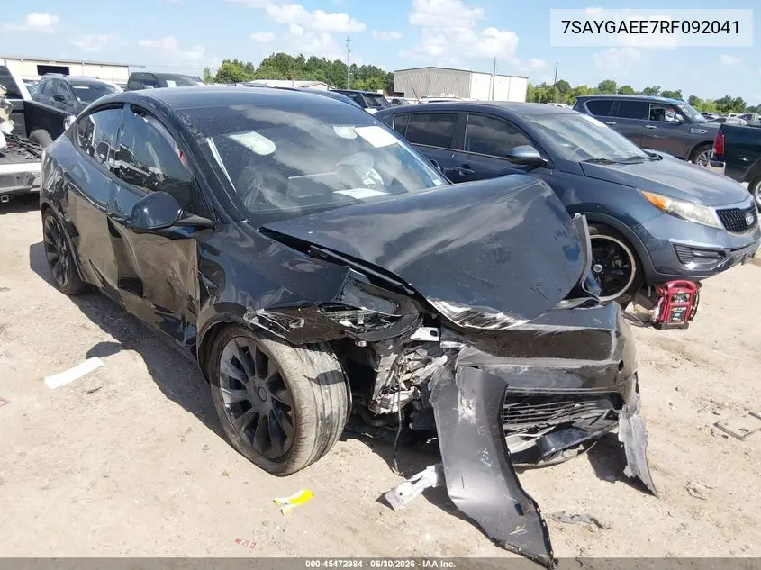 2024 Tesla Model Y Long Range Dual Motor All-Wheel Drive VIN: 7SAYGAEE7RF092041 Lot: 45472984