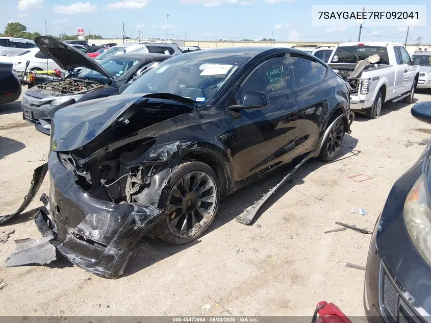 2024 Tesla Model Y Long Range Dual Motor All-Wheel Drive VIN: 7SAYGAEE7RF092041 Lot: 45472984