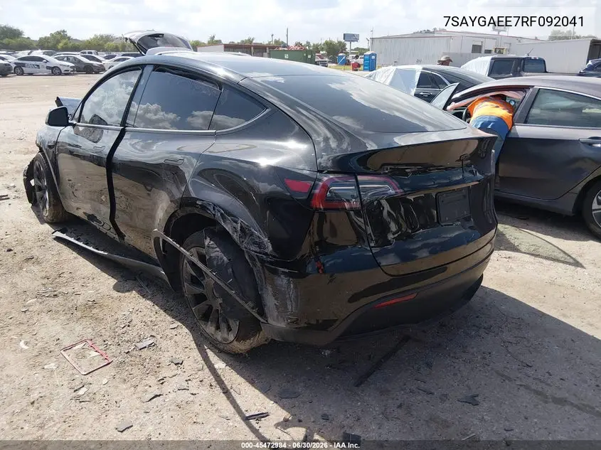 2024 Tesla Model Y Long Range Dual Motor All-Wheel Drive VIN: 7SAYGAEE7RF092041 Lot: 45472984