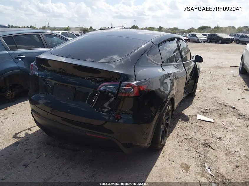2024 Tesla Model Y Long Range Dual Motor All-Wheel Drive VIN: 7SAYGAEE7RF092041 Lot: 45472984