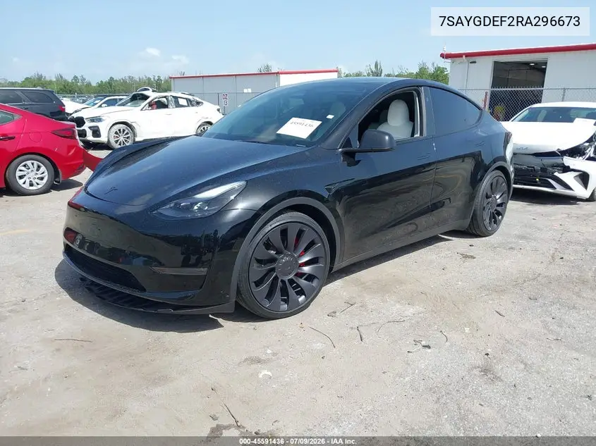 2024 Tesla Model Y Performance Dual Motor All-Wheel Drive VIN: 7SAYGDEF2RA296673 Lot: 45591436