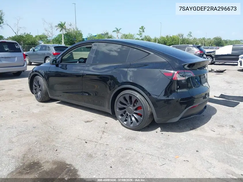 2024 Tesla Model Y Performance Dual Motor All-Wheel Drive VIN: 7SAYGDEF2RA296673 Lot: 45591436