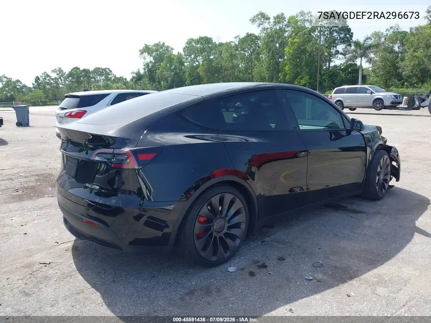 2024 Tesla Model Y Performance Dual Motor All-Wheel Drive VIN: 7SAYGDEF2RA296673 Lot: 45591436