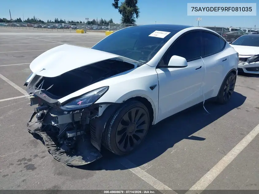 2024 Tesla Model Y Performance Dual Motor All-Wheel Drive VIN: 7SAYGDEF9RF081035 Lot: 45608679