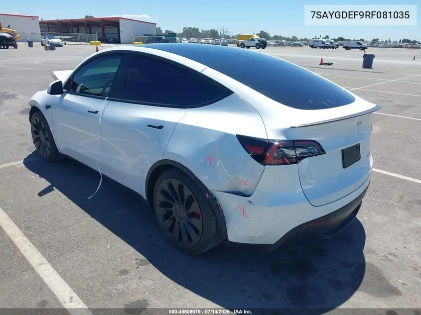 2024 Tesla Model Y Performance Dual Motor All-Wheel Drive VIN: 7SAYGDEF9RF081035 Lot: 45608679