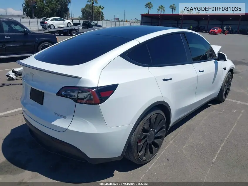 2024 Tesla Model Y Performance Dual Motor All-Wheel Drive VIN: 7SAYGDEF9RF081035 Lot: 45608679