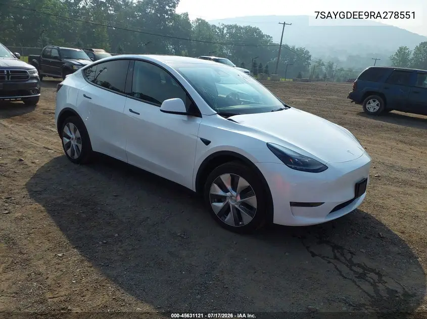 2024 Tesla Model Y Long Range Dual Motor All-Wheel Drive VIN: 7SAYGDEE9RA278551 Lot: 45631121