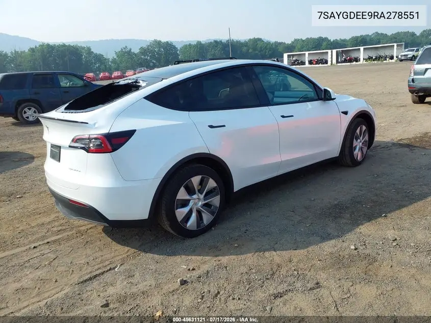 2024 Tesla Model Y Long Range Dual Motor All-Wheel Drive VIN: 7SAYGDEE9RA278551 Lot: 45631121