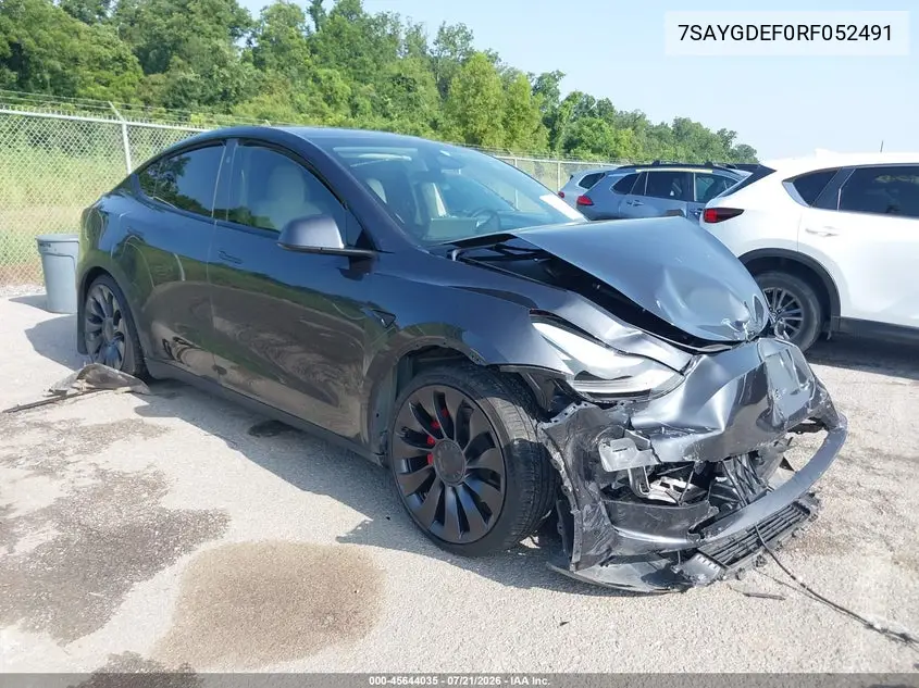 2024 Tesla Model Y Performance Dual Motor All-Wheel Drive VIN: 7SAYGDEF0RF052491 Lot: 45644035