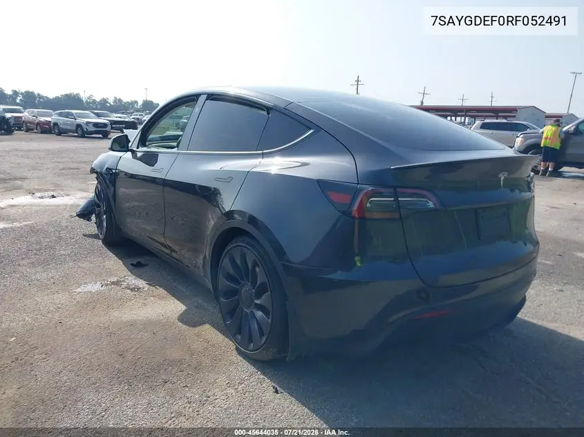 2024 Tesla Model Y Performance Dual Motor All-Wheel Drive VIN: 7SAYGDEF0RF052491 Lot: 45644035