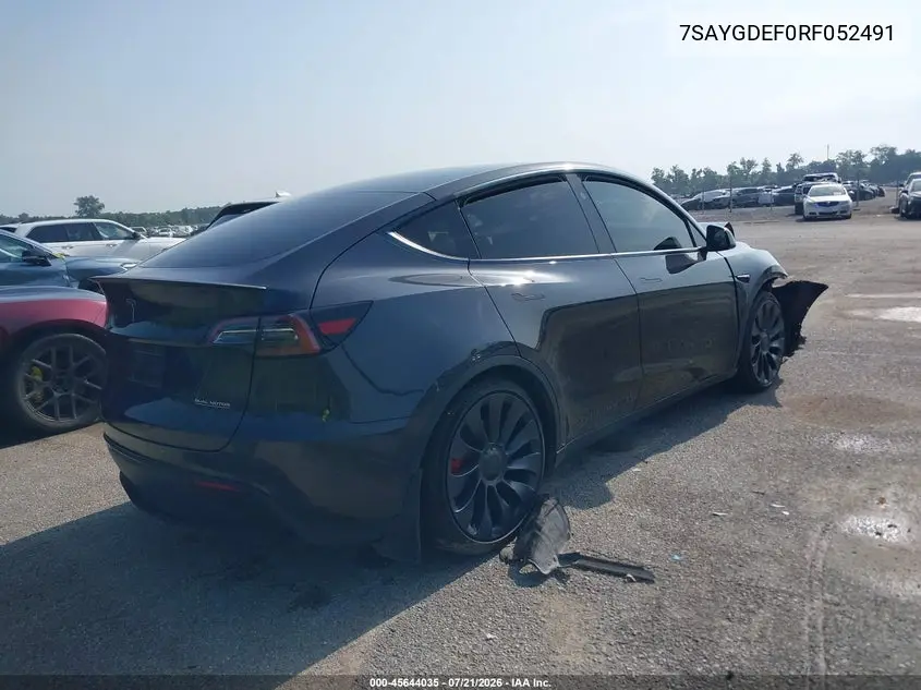 2024 Tesla Model Y Performance Dual Motor All-Wheel Drive VIN: 7SAYGDEF0RF052491 Lot: 45644035