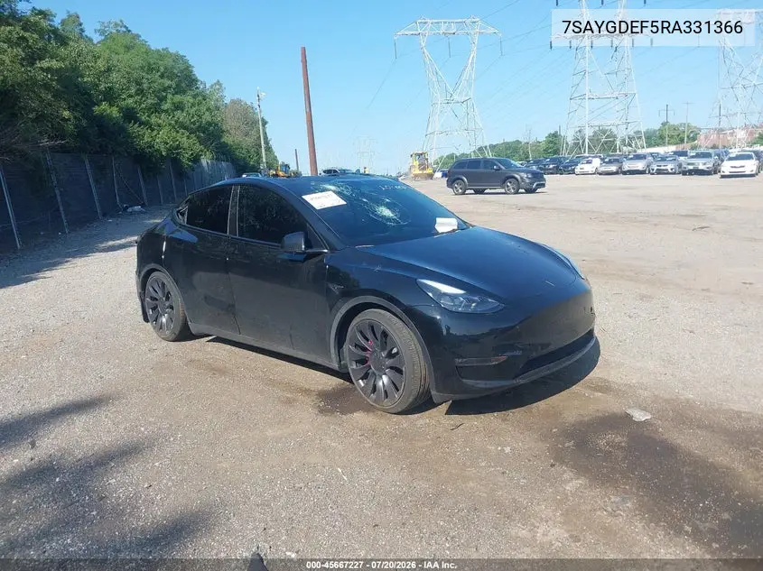 2024 Tesla Model Y Performance Dual Motor All-Wheel Drive VIN: 7SAYGDEF5RA331366 Lot: 45667227