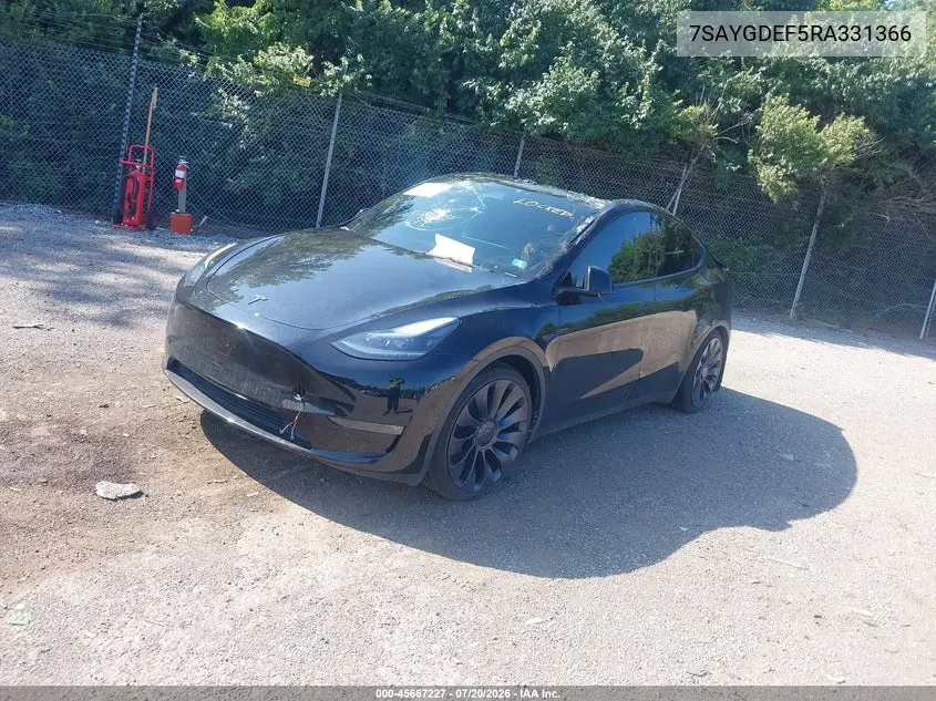 2024 Tesla Model Y Performance Dual Motor All-Wheel Drive VIN: 7SAYGDEF5RA331366 Lot: 45667227
