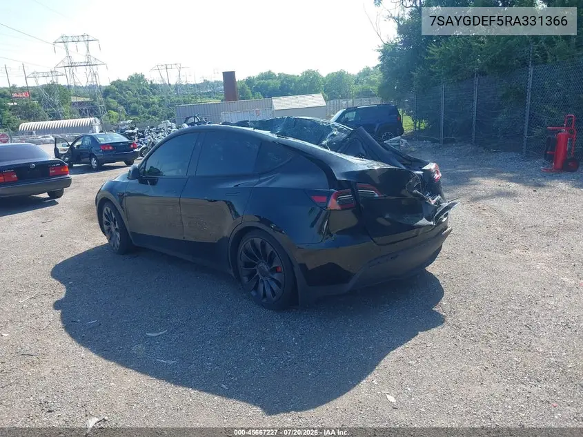 2024 Tesla Model Y Performance Dual Motor All-Wheel Drive VIN: 7SAYGDEF5RA331366 Lot: 45667227
