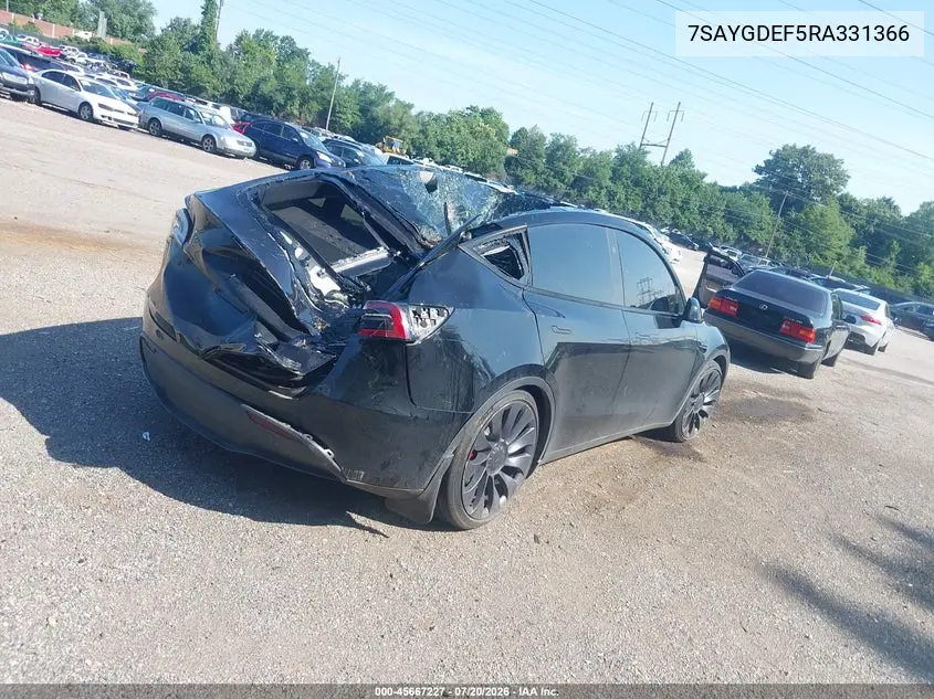 2024 Tesla Model Y Performance Dual Motor All-Wheel Drive VIN: 7SAYGDEF5RA331366 Lot: 45667227
