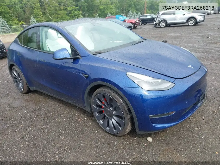 2024 Tesla Model Y Performance Dual Motor All-Wheel Drive VIN: 7SAYGDEF3RA268218 Lot: 45680631