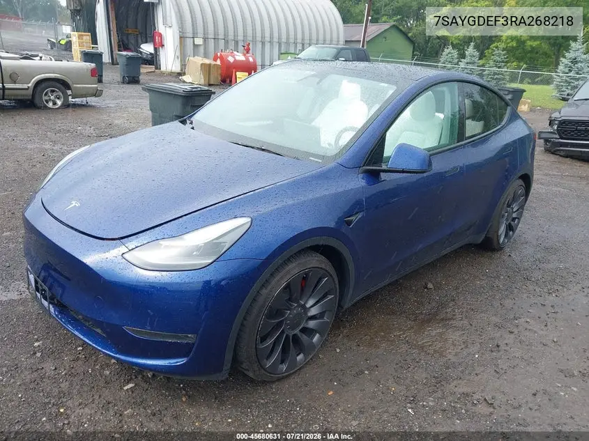 2024 Tesla Model Y Performance Dual Motor All-Wheel Drive VIN: 7SAYGDEF3RA268218 Lot: 45680631