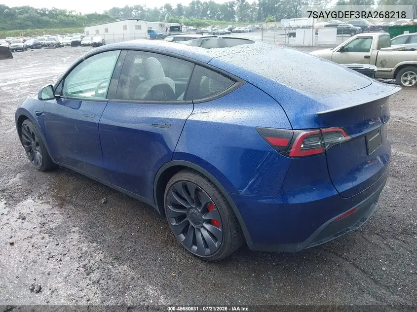 2024 Tesla Model Y Performance Dual Motor All-Wheel Drive VIN: 7SAYGDEF3RA268218 Lot: 45680631