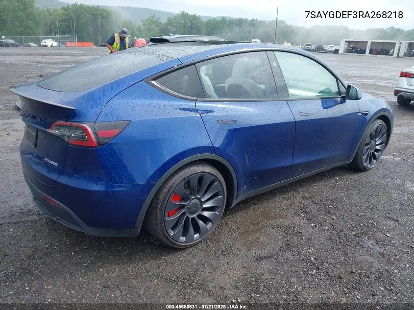 2024 Tesla Model Y Performance Dual Motor All-Wheel Drive VIN: 7SAYGDEF3RA268218 Lot: 45680631