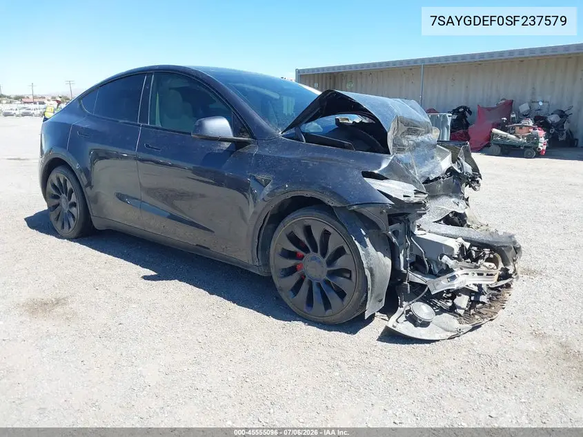 2025 Tesla Model Y Performance Dual Motor All-Wheel Drive VIN: 7SAYGDEF0SF237579 Lot: 45555096