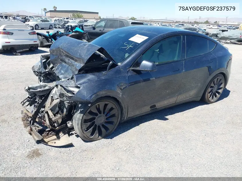 2025 Tesla Model Y Performance Dual Motor All-Wheel Drive VIN: 7SAYGDEF0SF237579 Lot: 45555096