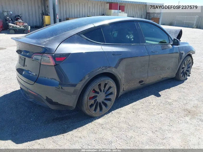 2025 Tesla Model Y Performance Dual Motor All-Wheel Drive VIN: 7SAYGDEF0SF237579 Lot: 45555096