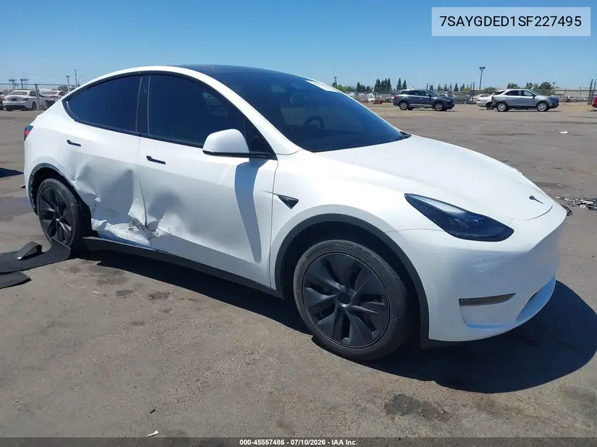 2025 Tesla Model Y Long Range Dual Motor Rear-Wheel Drive VIN: 7SAYGDED1SF227495 Lot: 45557486