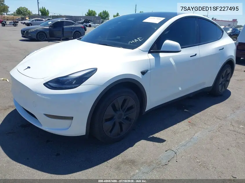2025 Tesla Model Y Long Range Dual Motor Rear-Wheel Drive VIN: 7SAYGDED1SF227495 Lot: 45557486