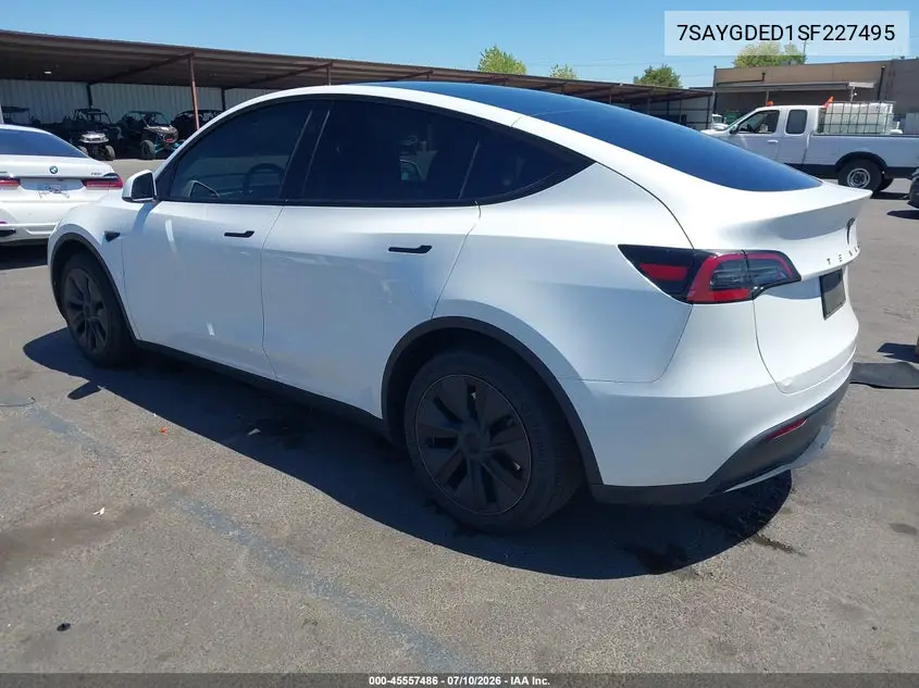 2025 Tesla Model Y Long Range Dual Motor Rear-Wheel Drive VIN: 7SAYGDED1SF227495 Lot: 45557486