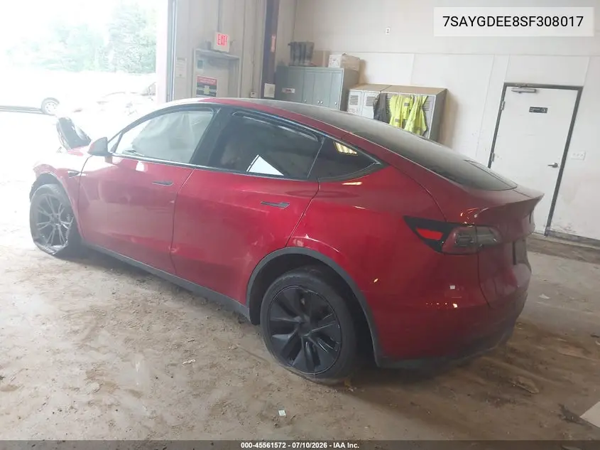 2025 Tesla Model Y Long Range Dual Motor All-Wheel Drive VIN: 7SAYGDEE8SF308017 Lot: 45561572