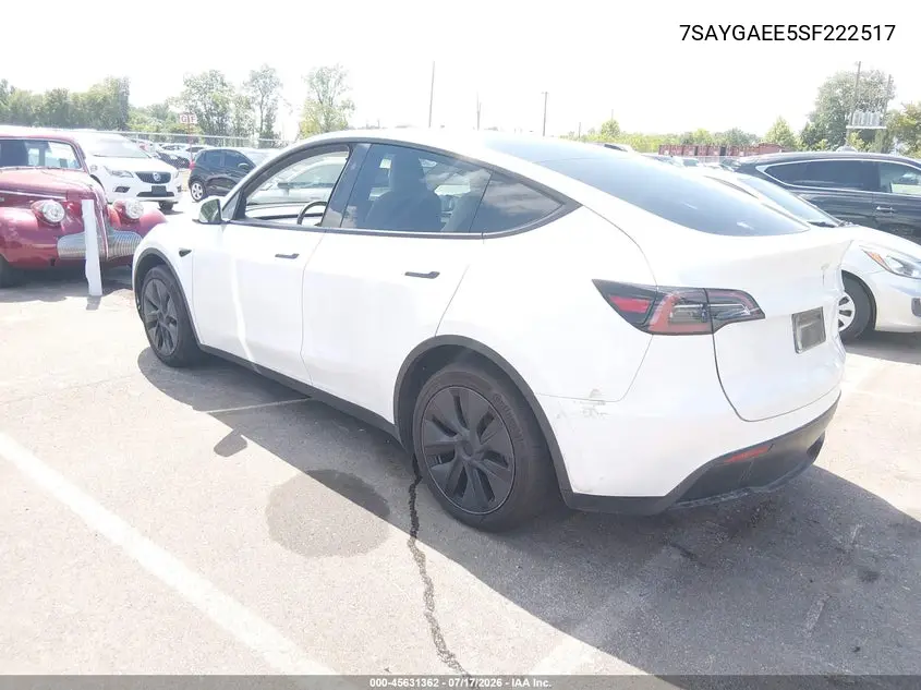 2025 Tesla Model Y Long Range Dual Motor All-Wheel Drive VIN: 7SAYGAEE5SF222517 Lot: 45631362