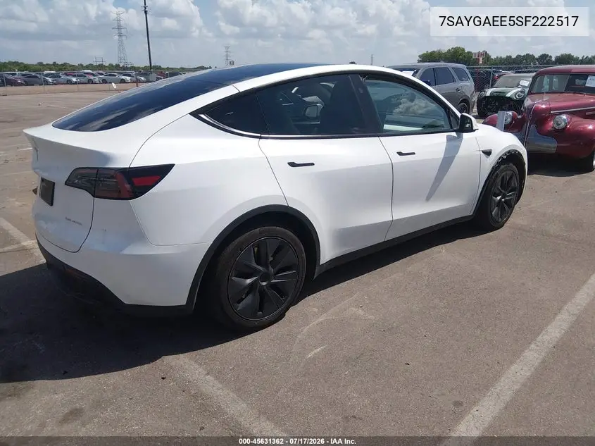 2025 Tesla Model Y Long Range Dual Motor All-Wheel Drive VIN: 7SAYGAEE5SF222517 Lot: 45631362