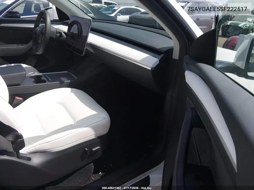 2025 Tesla Model Y Long Range Dual Motor All-Wheel Drive VIN: 7SAYGAEE5SF222517 Lot: 45631362