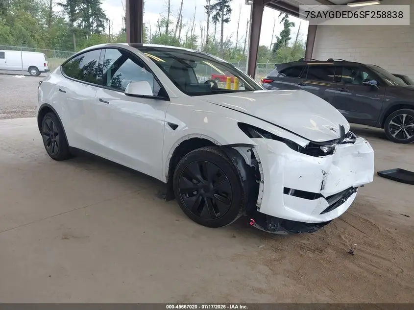2025 Tesla Model Y Long Range Dual Motor Rear-Wheel Drive VIN: 7SAYGDED6SF258838 Lot: 45667020