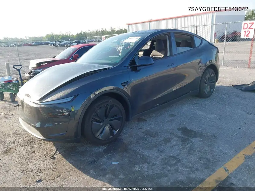 2026 Tesla Model Y Premium Rear-Wheel Drive/Rear-Wheel Drive VIN: 7SAYGDED8TF543042 Lot: 45398950