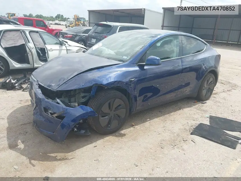 2026 Tesla Model Y Premium Rear-Wheel Drive/Rear-Wheel Drive VIN: 7SAYGDEDXTA470852 Lot: 45534805