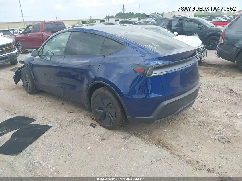 2026 Tesla Model Y Premium Rear-Wheel Drive/Rear-Wheel Drive VIN: 7SAYGDEDXTA470852 Lot: 45534805