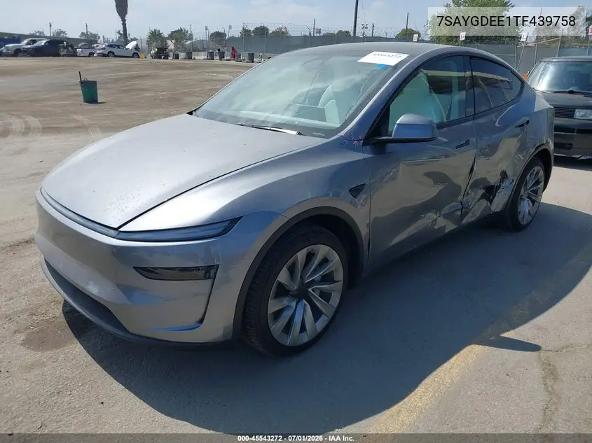 2026 Tesla Model Y All-Wheel Drive/Long Range Launch Series/Premium All-Wheel Drive VIN: 7SAYGDEE1TF439758 Lot: 45543272